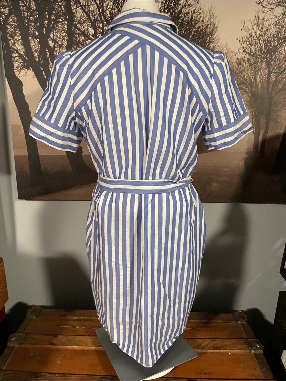 Loft Blue and White Striped Shirt Dress with Tie Belt - M - Picture 3 of 5
